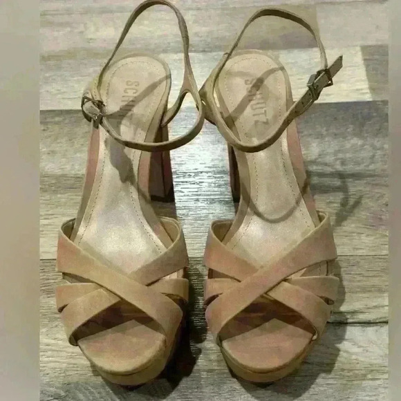 Schutz Keefa Nude Suede Platform Sandals - Picture 5 of 7